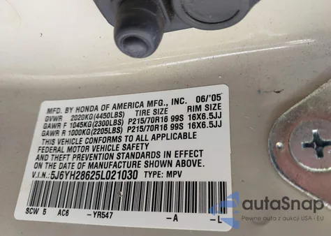 2005 Honda Element Ex из США, поврежденный, VIN 5J6YH28625L021030